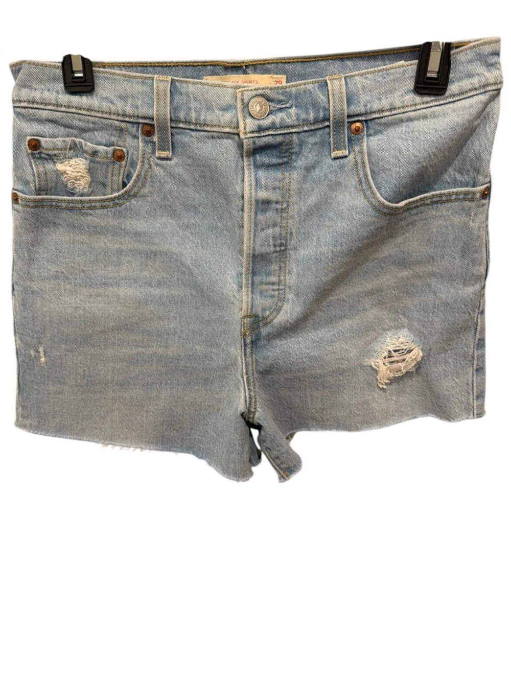 Levi’s Ribcage Shorts Sz 29 | Ultra High Rise Light Wash Distressed Denim - Picture 2 of 9